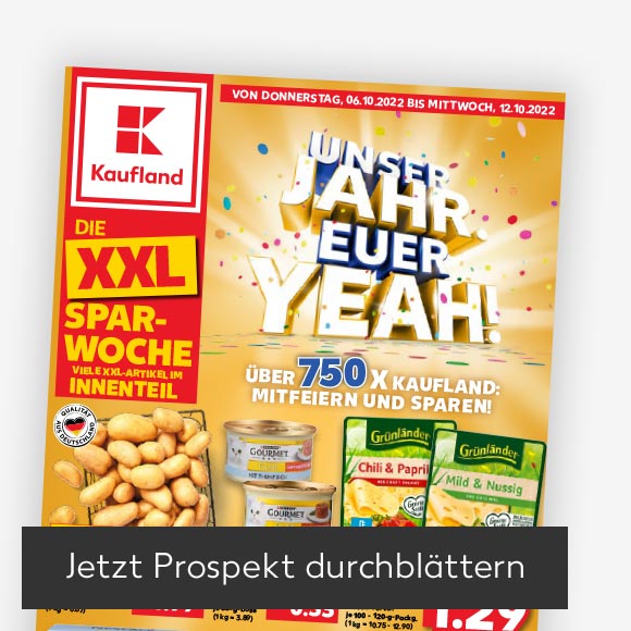 Abbildung: Titelbild Kaufland-Prospekt; Button: Jetzt Prospekt durchblättern