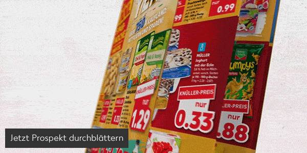 Abbildung: Prospekt wird durchgeblättert; Button: Jetzt Prospekt durchblättern