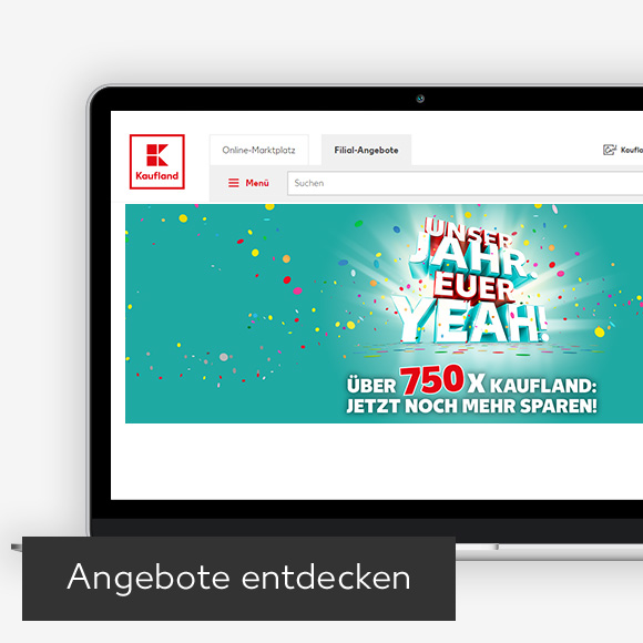Abbildung: Laptop zeigt Do-Mi-Angebote auf Kaufland-Webseite; Button: Angebote entdecken