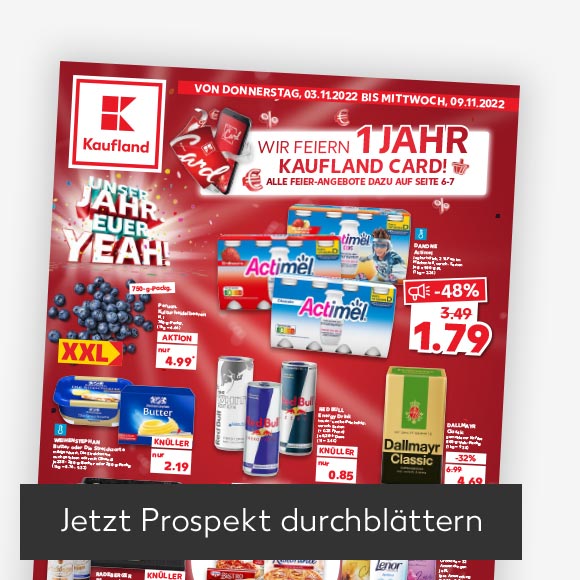 Abbildung: Titelbild Kaufland-Prospekt; Button: Jetzt Prospekt durchblättern