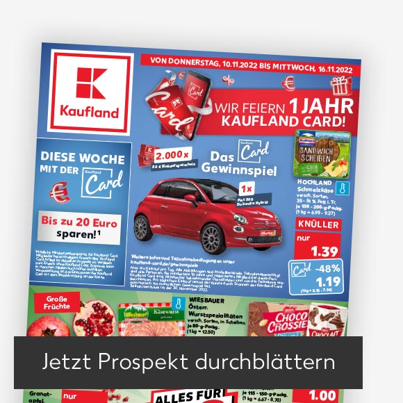 Abbildung: Titelbild Kaufland-Prospekt; Button: Jetzt Prospekt durchblättern