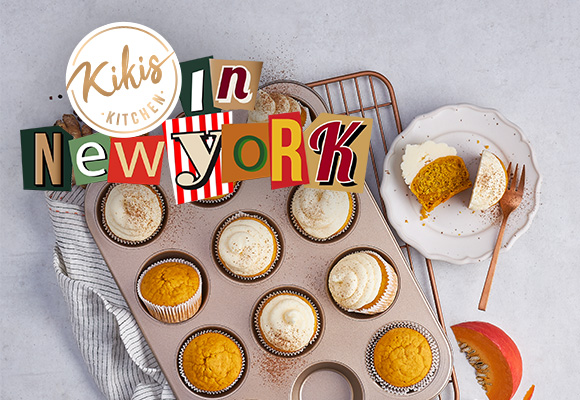 Logo: Kikis Kitchen in New York; Rezept: Pumpkin Spice Cupcakes