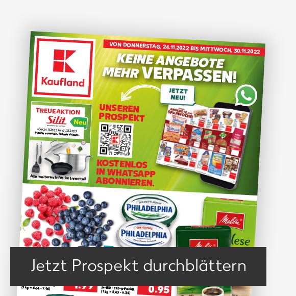 Abbildung: Titelbild Kaufland-Prospekt; Button: Jetzt Prospekt durchblättern