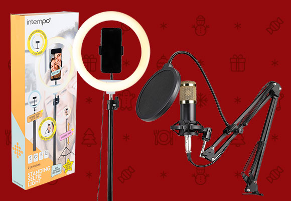 INTEMPO Streaming-Mikrofon mit Ständer »EE6298«, INTEMPO LED-Selfie-Ringlicht »EE5976«