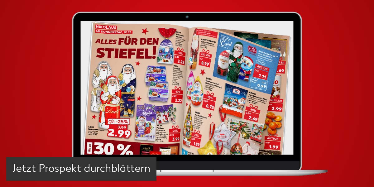 Abbildung: Prospekt wird durchgeblättert; Button: Jetzt Prospekt durchblättern
