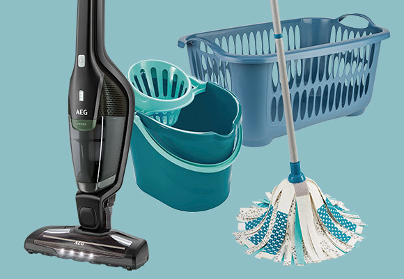 AEG Akku-Handstaubsauger »CX7-2-45MÖ«, LEIFHEIT Wischmop-Set, K-CLASSIC Wäschebehälter