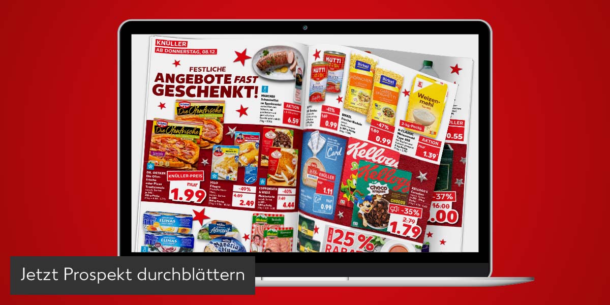 Abbildung: Prospekt wird durchgeblättert; Button: Jetzt Prospekt durchblättern