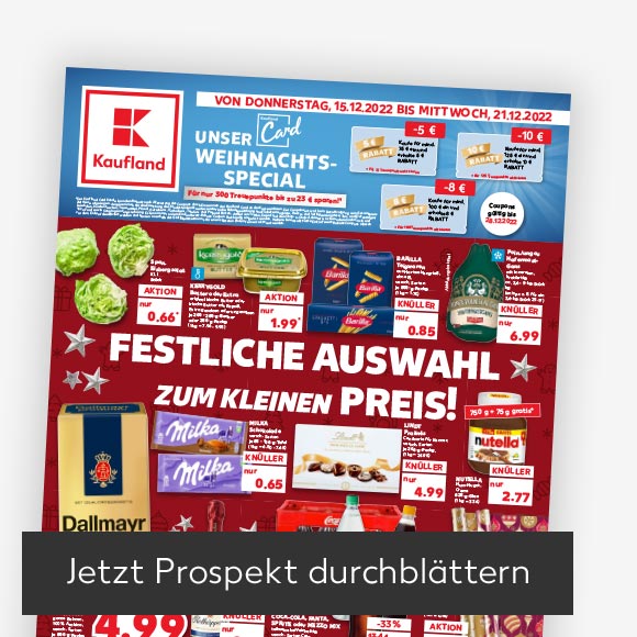 Abbildung: Titelbild Kaufland-Prospekt; Button: Jetzt Prospekt durchblättern