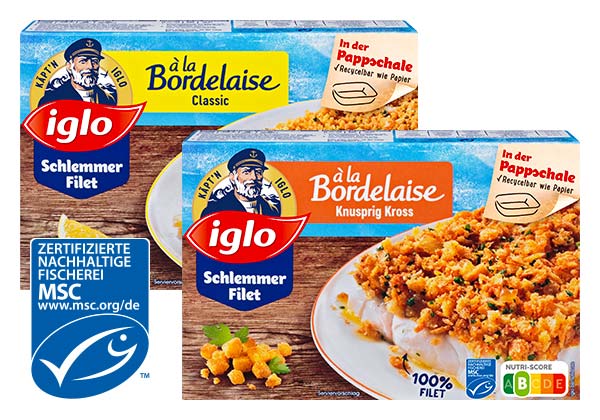 IGLO Schlemmer-Filet, versch. Sorten; Logo: MSC-zertifizierte nachhaltige Fischerei
