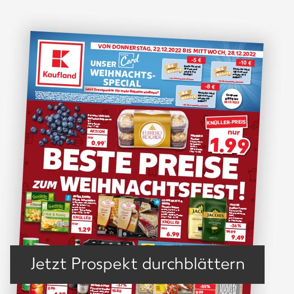 Abbildung: Titelbild Kaufland-Prospekt; Button: Jetzt Prospekt durchblättern