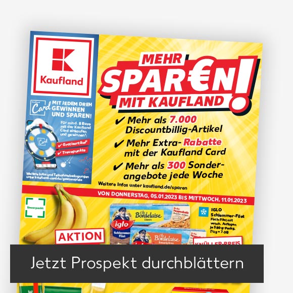 Abbildung: Titelbild Kaufland-Prospekt; Button: Jetzt Prospekt durchblättern