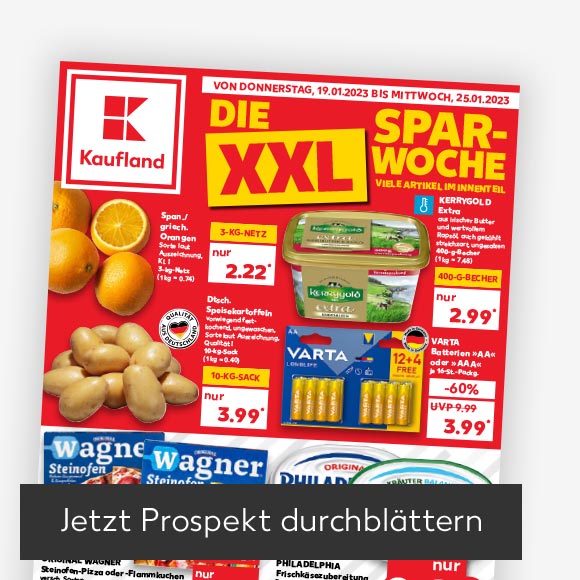 Abbildung: Titelbild Kaufland-Prospekt; Button: Jetzt Prospekt durchblättern