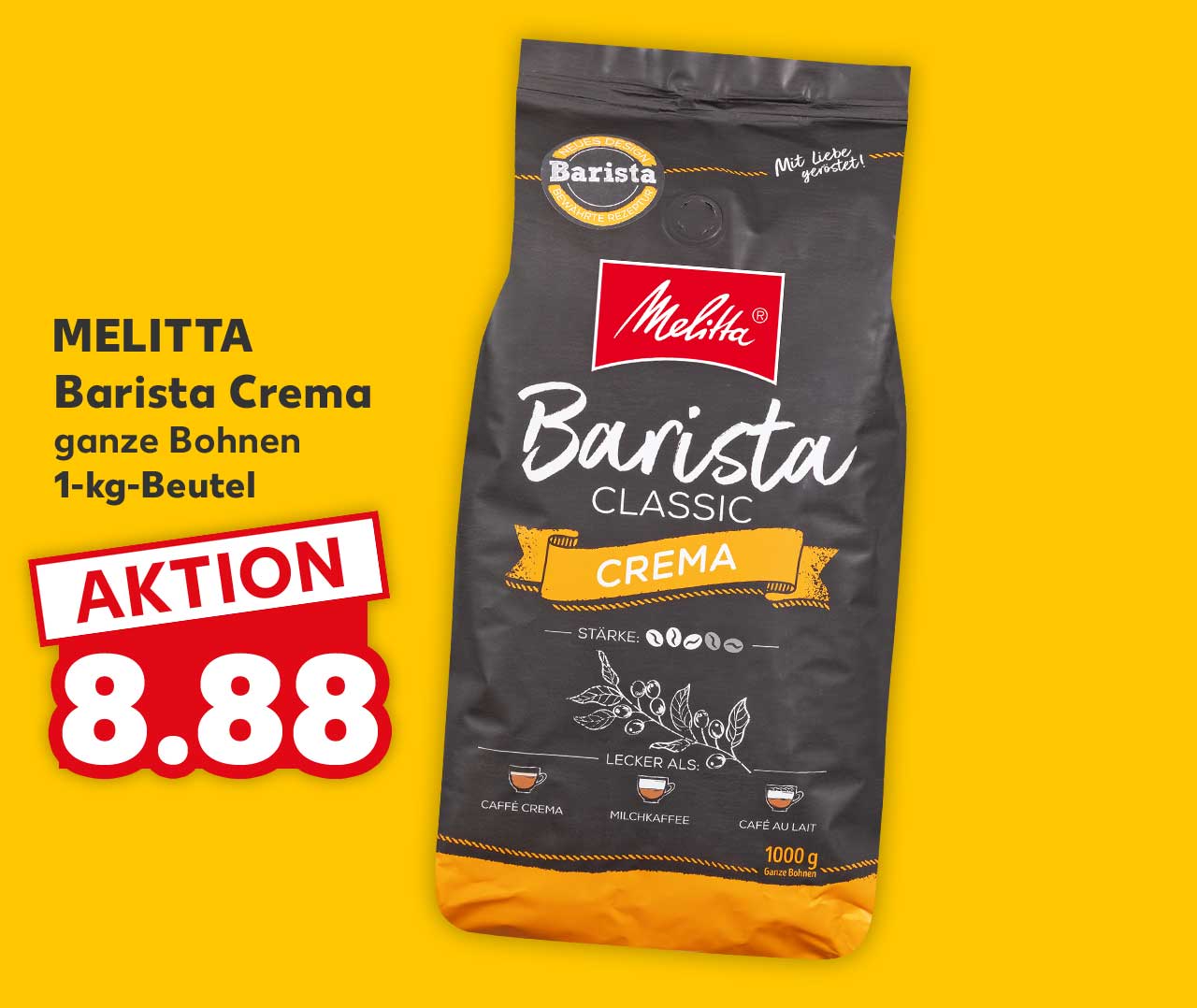 MELITTA Barista Crema, ganze Bohnen, 1-kg-Beutel für 8.88 Euro