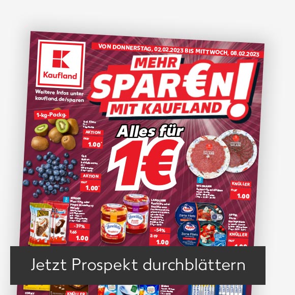 Abbildung: Titelbild Kaufland-Prospekt; Button: Jetzt Prospekt durchblättern