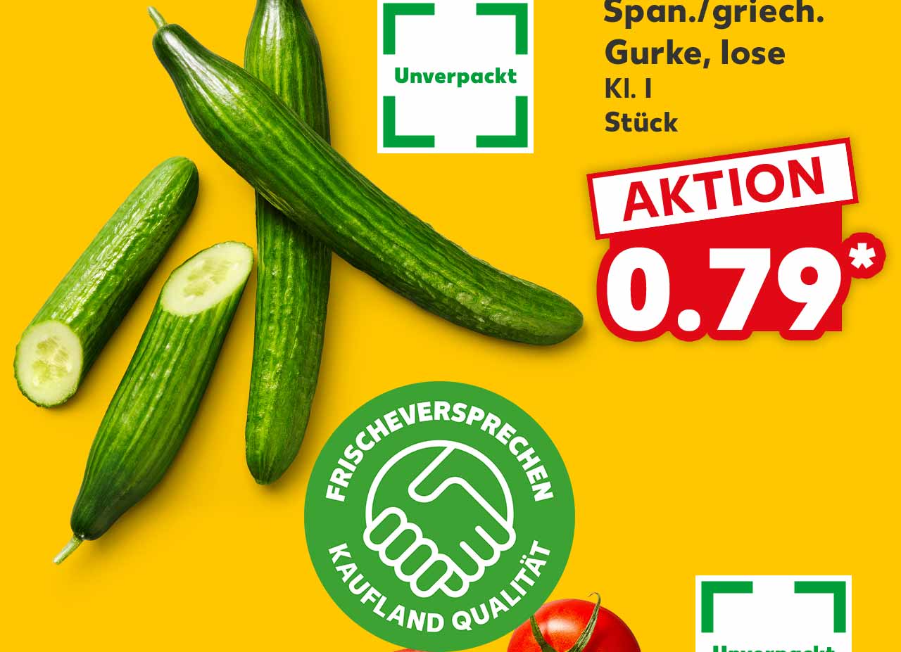 Span./griech. Gurke, lose, Kl. I, Stück für 0.79 Euro*; Logo: Unverpackt; Logo: FRISCHEVERSPRECHEN KAUFLAND QUALITÄT