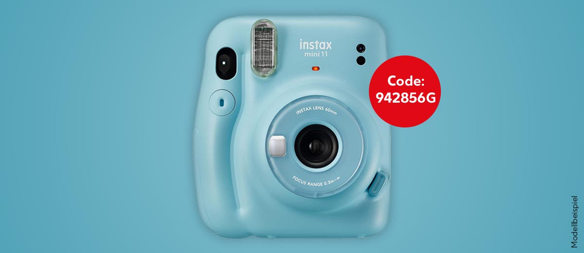 Modellbeispiel: instax Mini 11 Sky-Blue Sofortbildkamera; Dein Code: 942856G