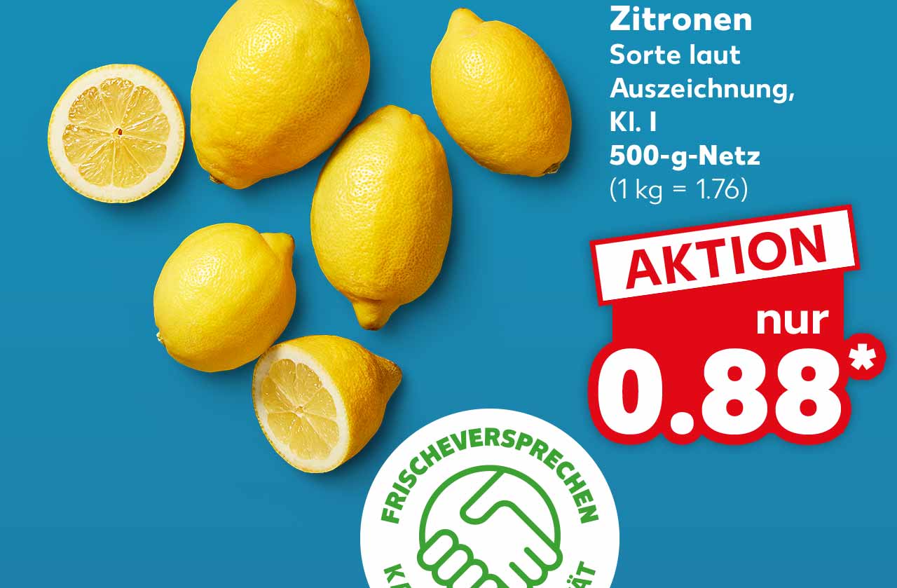 Span. Zitronen, Sorte laut Auszeichnung, Kl. I, 500-g-Netz für 0.88 Euro* (1 kg = 1.76); Logo: FRISCHEVERSPRECHEN KAUFLAND QUALITÄT