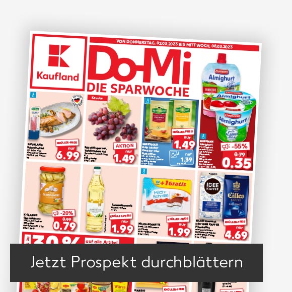 Abbildung: Titelbild Kaufland-Prospekt; Button: Jetzt Prospekt durchblättern