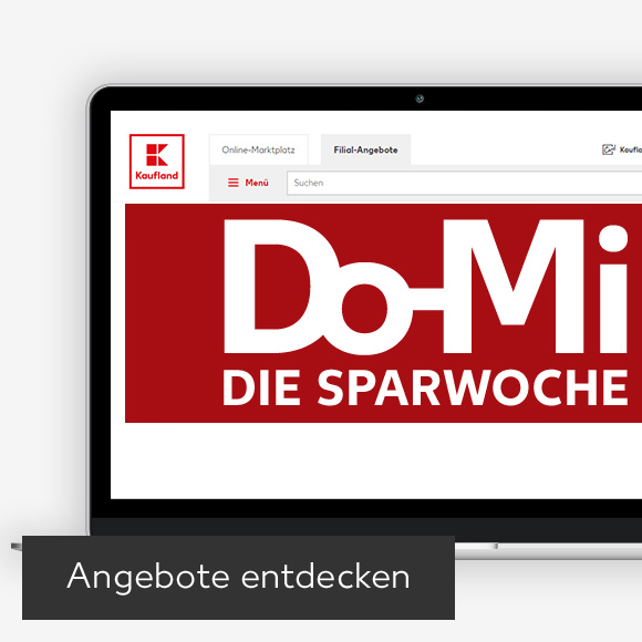 Abbildung: Laptop zeigt Do-Mi-Angebote auf Kaufland-Webseite; Button: Angebote entdecken