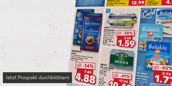 Abbildung: Prospekt wird durchgeblättert; Button: Jetzt Prospekt durchblättern