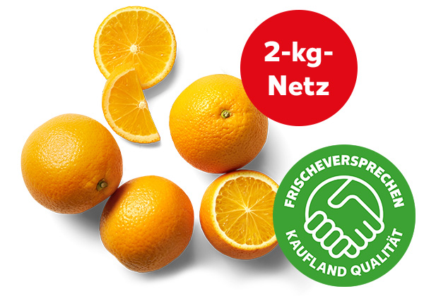 Span. Orangen; Logo: FRISCHEVERSPRECHEN KAUFLAND QUALITÄT; Störer: 2-kg-Netz