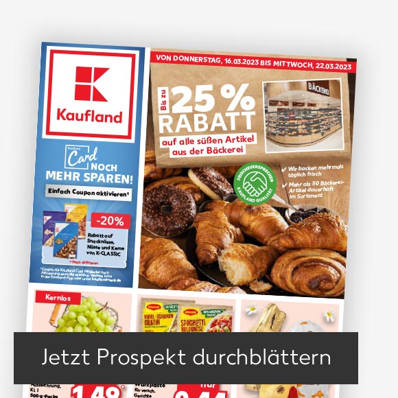 Abbildung: Titelbild Kaufland-Prospekt; Button: Jetzt Prospekt durchblättern