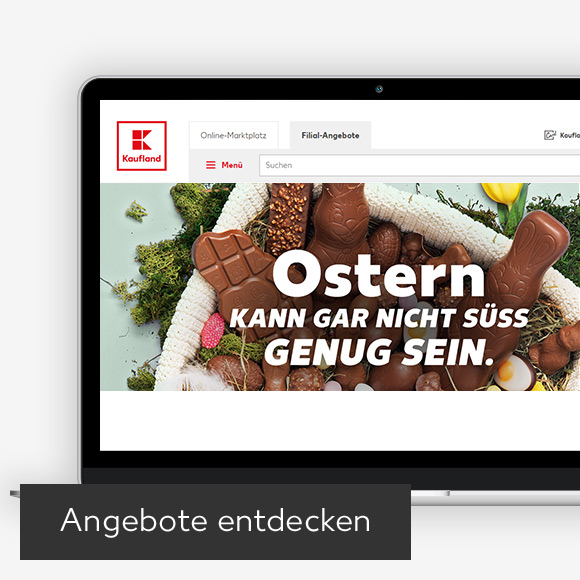 Abbildung: Laptop zeigt Kaufland-Webseite; Button: Angebote entdecken