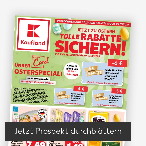 Abbildung: Titelbild Kaufland-Prospekt; Button: Jetzt Prospekt durchblättern
