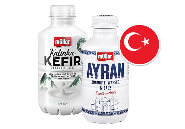 MÜLLER Ayran oder Kefir, versch. Sorten; Flagge: Türkei