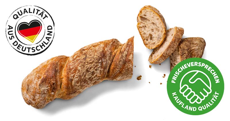 Rustikales Wurzelbrot; Logo: QUALITÄT AUS DEUTSCHLAND; Logo: FRISCHEVERSPRECHEN KAUFLAND QUALITÄT
