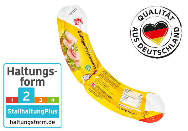 K-CLASSIC Geflügel-Fleischwurst; Logo: QUALITÄT AUS DEUTSCHLAND