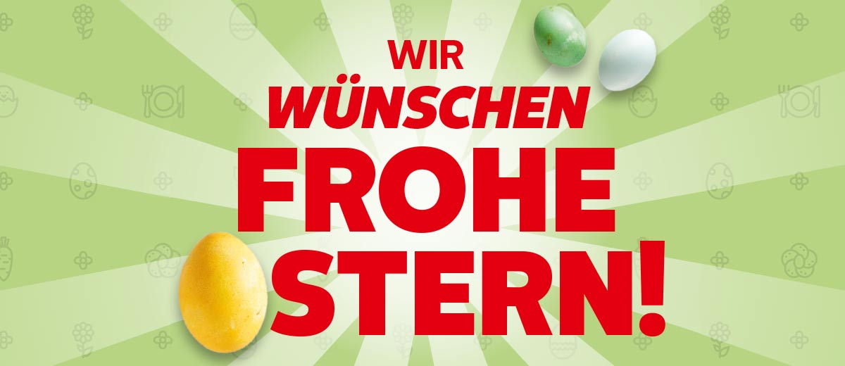 Schriftzug: WIR WÜNSCHEN FROHE OSTERN!