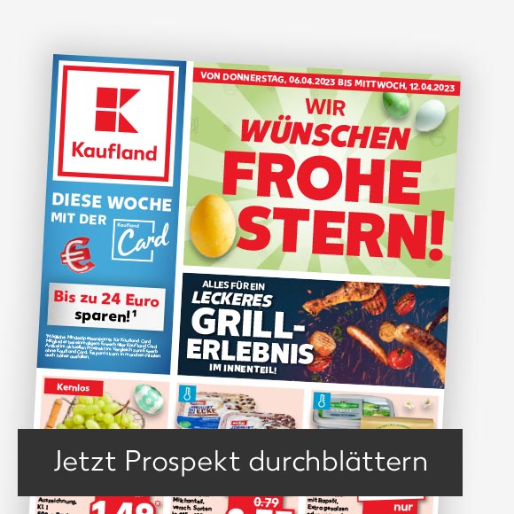 Abbildung: Titelbild Kaufland-Prospekt; Button: Jetzt Prospekt durchblättern