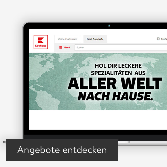 Abbildung: Laptop zeigt Kaufland-Webseite; Button: Angebote entdecken