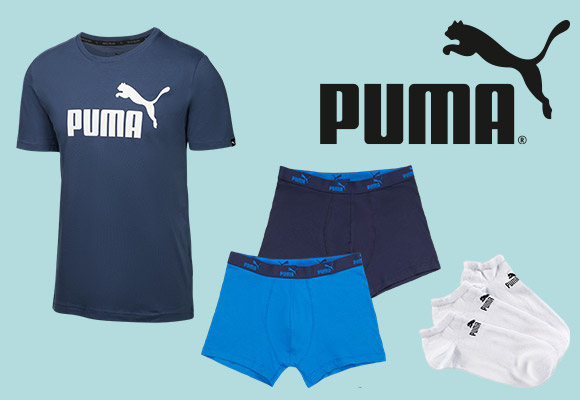 Produktabbildungen: PUMA T-Shirt, PUMA Boxershorts, PUMA Socken