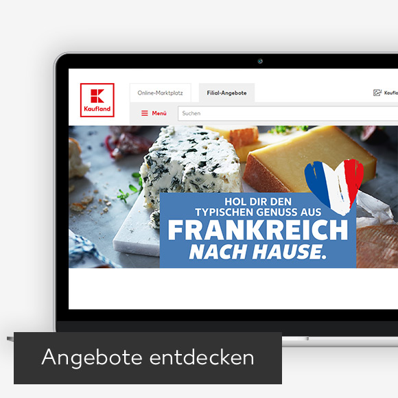 Abbildung: Laptop zeigt Kaufland-Webseite; Button: Angebote entdecken