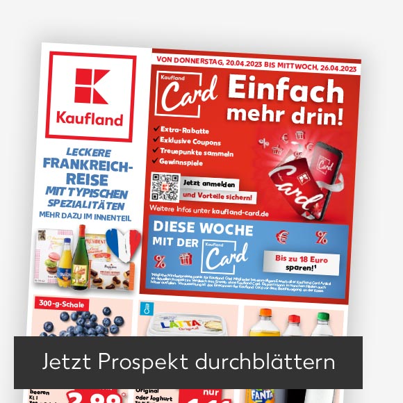 Abbildung: Titelbild Kaufland-Prospekt; Button: Jetzt Prospekt durchblättern