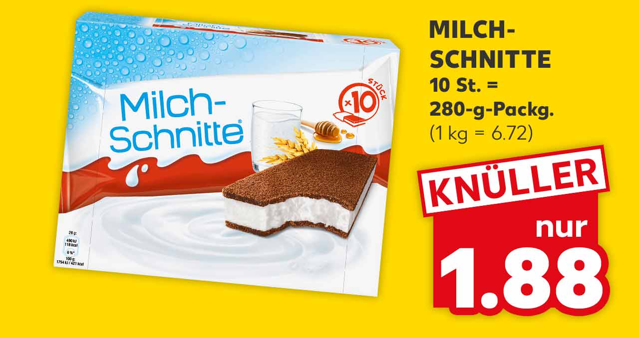 MILCHSCHNITTE, 10 St. = 280-g-Packg. für 1.88 Euro (1 kg = 6.72)