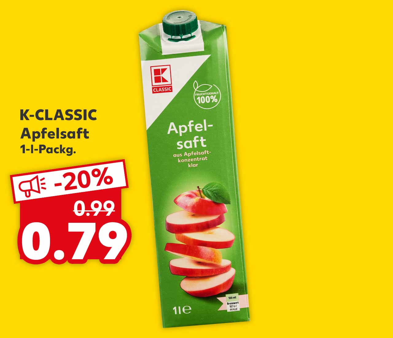 K-CLASSIC Apfelsaft, 1-l-Packg. für 0.79 Euro