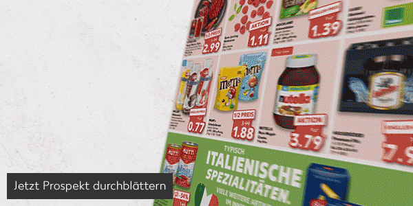 Abbildung: Prospekt wird durchgeblättert; Button: Jetzt Prospekt durchblättern