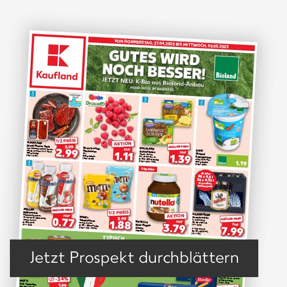 Abbildung: Titelbild Kaufland-Prospekt; Button: Jetzt Prospekt durchblättern