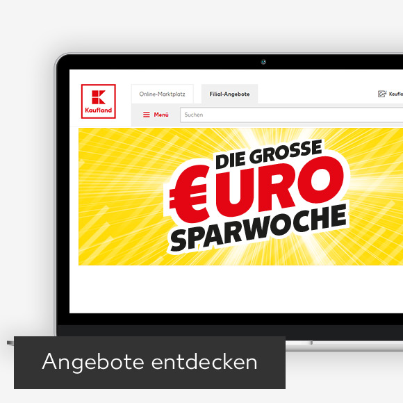 Abbildung: Laptop zeigt Kaufland-Webseite; Button: Angebote entdecken