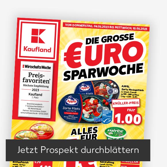 Abbildung: Titelbild Kaufland-Prospekt; Button: Jetzt Prospekt durchblättern