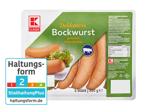 K-CLASSIC Bockwurst; Logo: Haltungsform 2