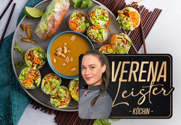 Rezept: Sommerrollen mit gebratenem Tofu; Logo: Verena Leister - Köchin -