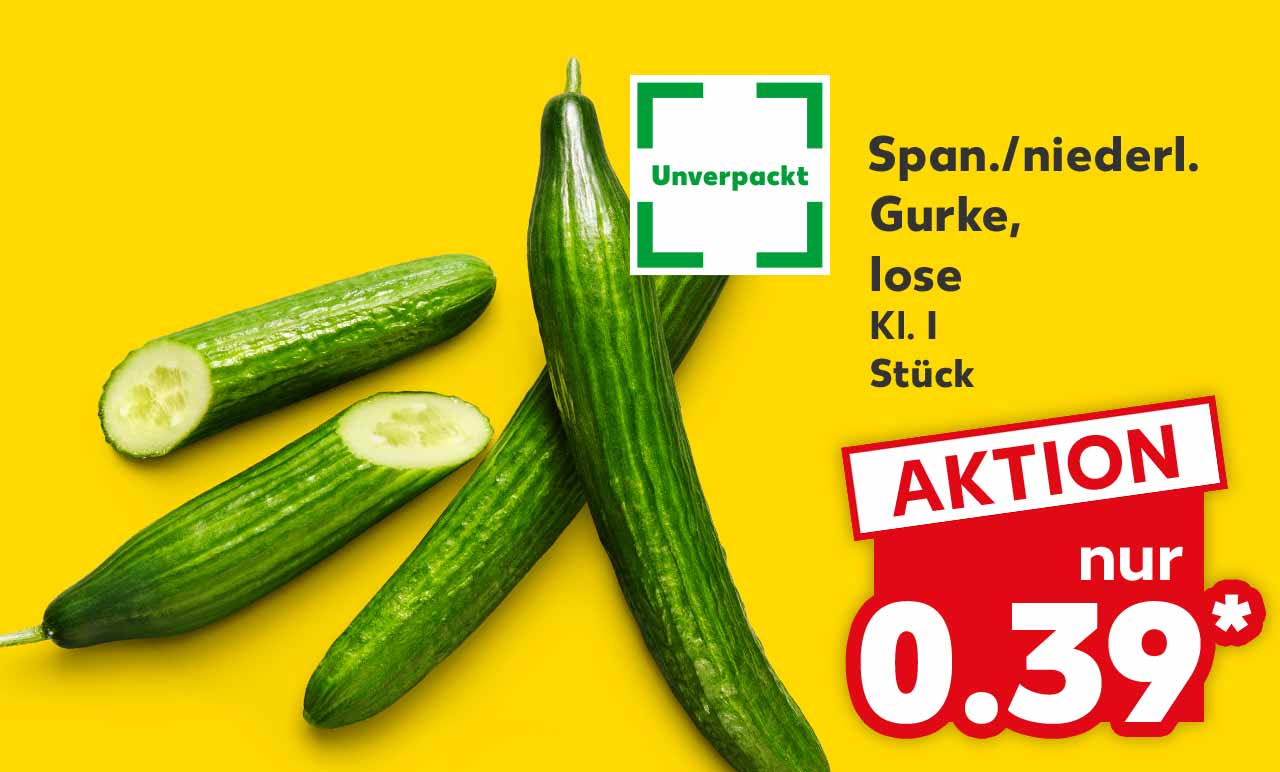 Span./niederl. Gurke, lose, Kl. I, Stück für 0.39 Euro*; Logo: Unverpackt