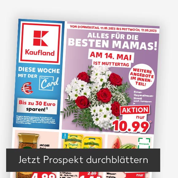 Abbildung: Titelbild Kaufland-Prospekt; Button: Jetzt Prospekt durchblättern