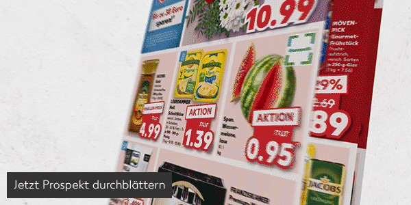 Abbildung: Prospekt wird durchgeblättert; Button: Jetzt Prospekt durchblättern