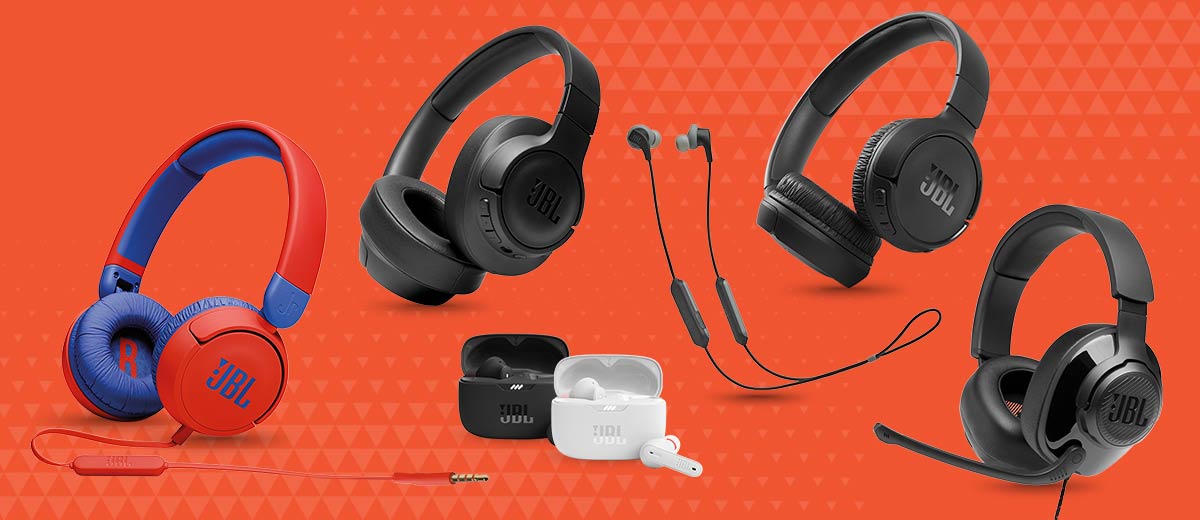 Abbildung: JBL JR310, JBL TUNE760NC, JBL TUNE230NC TWS, JBL TUNE510BT, JBL ENDURANCE RUN BT, JBL QUANTUM200