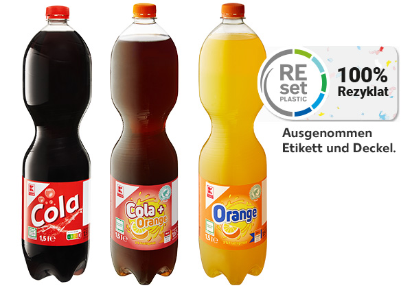K-CLASSIC Cola, Cola-Mix oder Limonade, versch. Sorten; Logo: REset 100% Rezyklat, Ausgenommen Etikett und Deckel